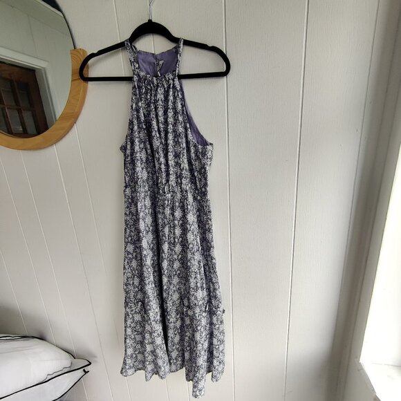 Halter Dress in Light Lavender Floral. Rouched Neckline for interest Fully lined - Picture 7 of 8